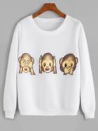 Shein White Monkey Print Long Sleeve Sweatshirt