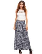 Shein Black Meander Pattern Print High Waist Maxi Skirt