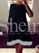 Shein Black Contrast Hem Shift Dress
