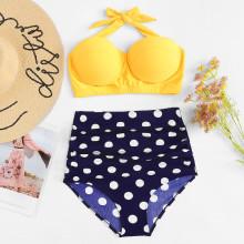 Shein Plus Polka Dot Colorblock Swimsuit