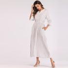 Shein Drawstring Waist Stripe Longline Dress