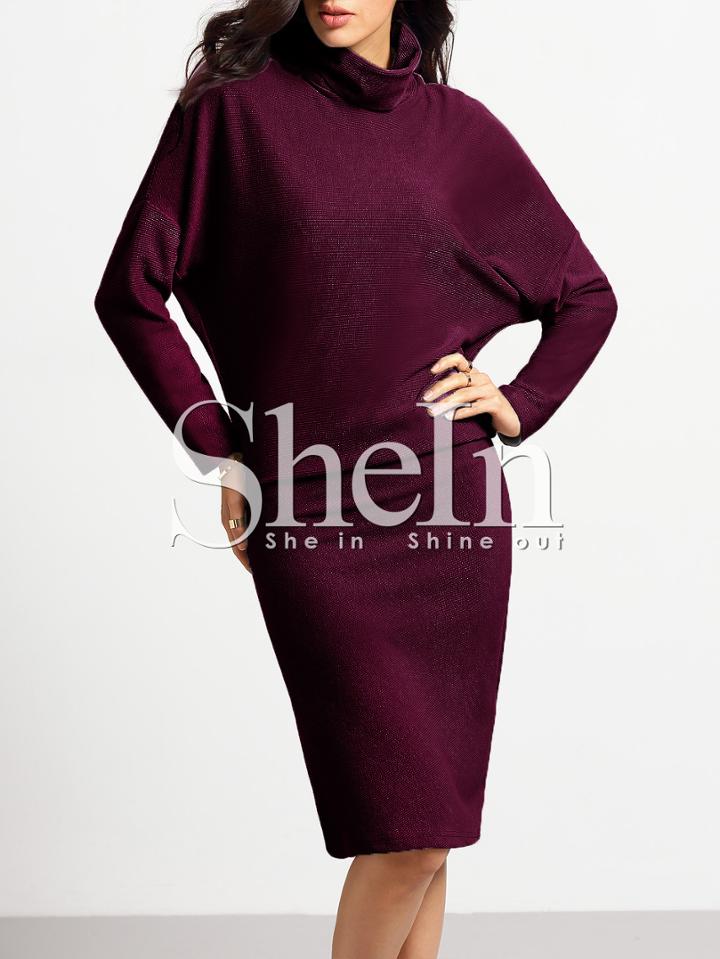 Shein Burgundy Turtleneck Sheath Dress