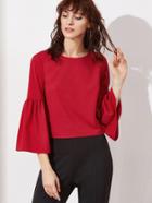 Shein Red Bell Sleeve Buttoned V Back Top