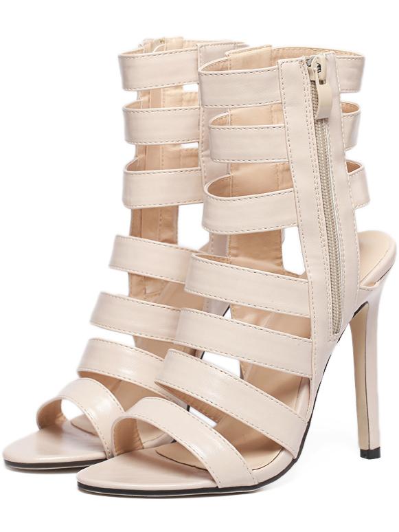 Shein Apricot Peep Toe Side Zipper High Stiletto Heel Caged Shoes