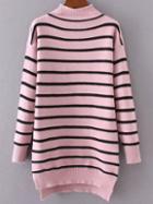 Shein Pink Striped Mock Neck High Low Sweater Dress