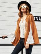 Shein Camel Faux Suede Tie Neck Fringe Cape