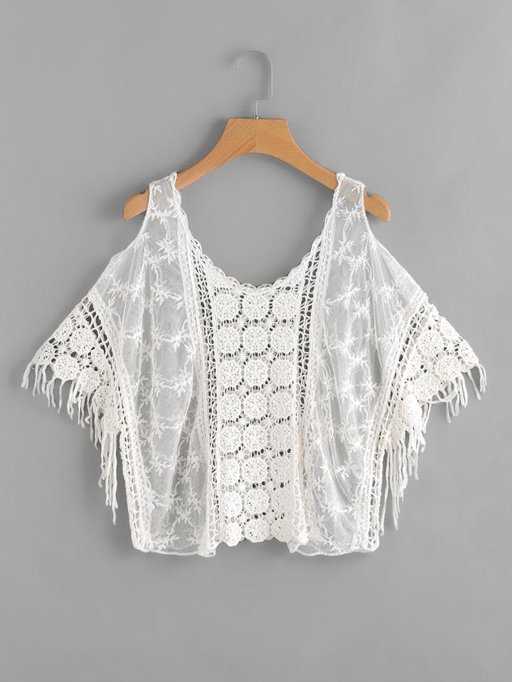Shein Open Shoulder Hollow Out Crochet Top