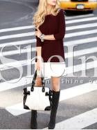 Shein Burgundy Contrast Flounce Shift Dress