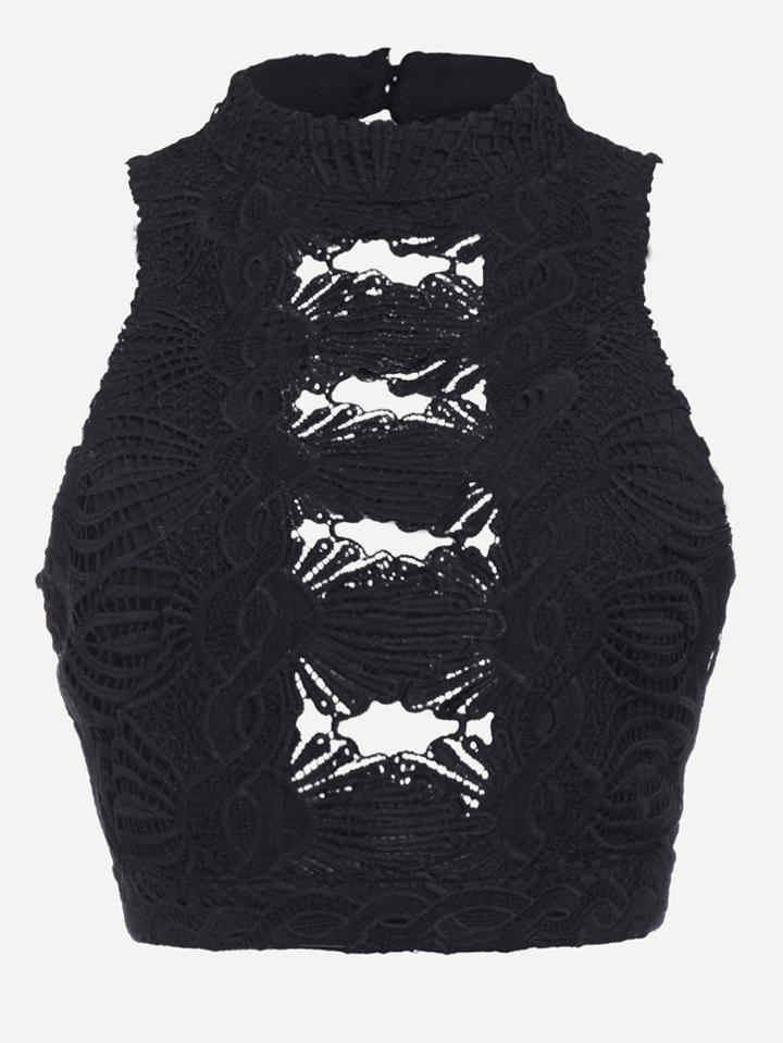 Shein Hollow Out Crochet Lace Zipper Back Top