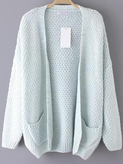 Shein Pale Blue Open Front Pockets Cardigan