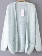Shein Pale Blue Open Front Pockets Cardigan