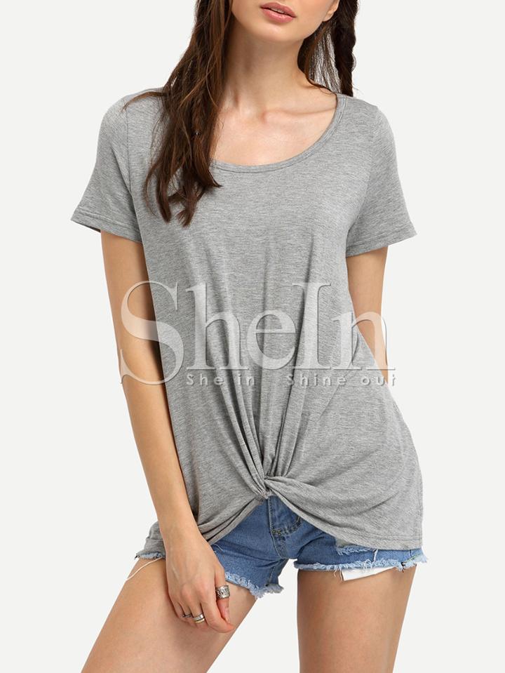 Shein Grey Round Neck Casual T-shirt