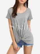 Shein Grey Round Neck Casual T-shirt