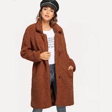 Shein Pocket Side Solid Teddy Outerwear