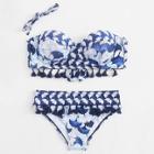 Shein Ginkgo Leaf Print Tassel Trim Bikini Set