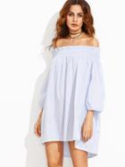 Shein Blue Stripe Off The Shoulder Tie Cuff Shift Dress