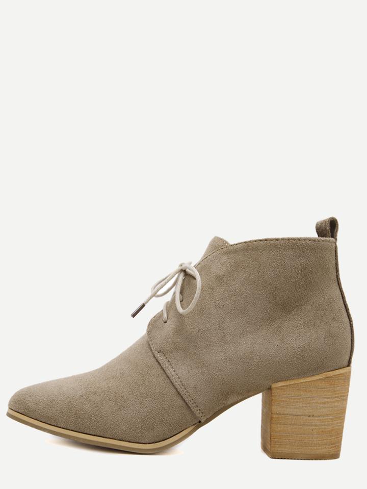 Shein Apricot Faux Suede Lace Up Cork Heel Ankle Boots