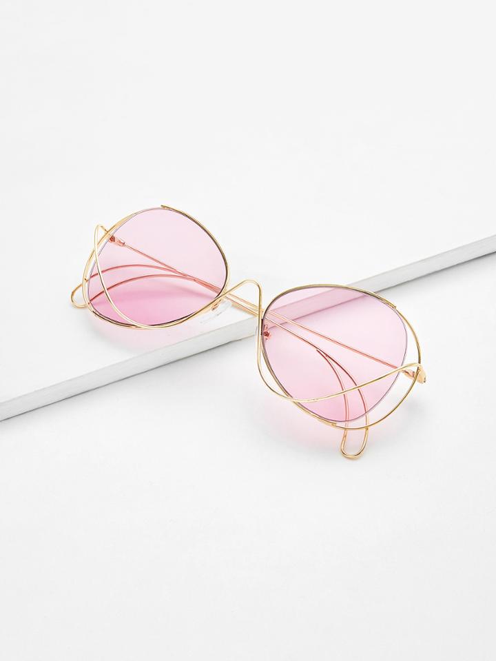 Shein Irregular Metal Frame Flat Lens Sunglasses