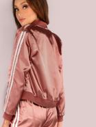 Shein Lightweight Satin Track Bomber Jacket Marsala