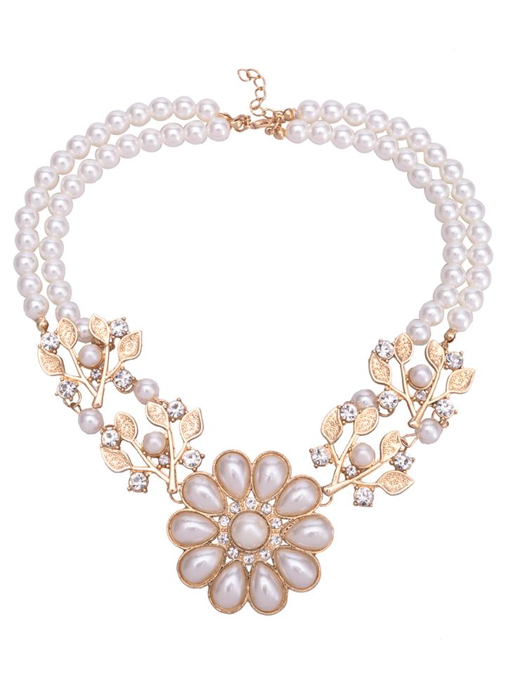 Shein Crystal Pearl Flower Necklace