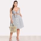 Shein Plus Bow Tie Front Stripe Slip Dress