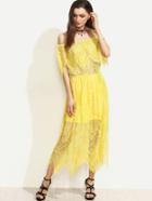Shein Yellow Zigzag Hem Off The Shoulder Lace Dress