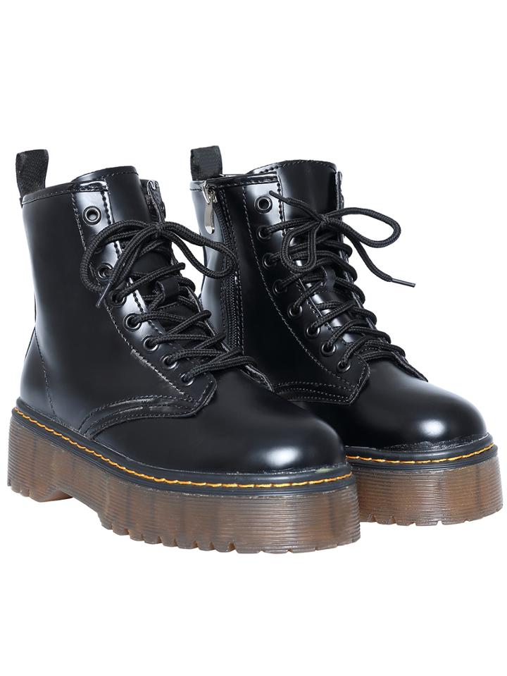 Shein Black Casual Thick-soled Pu Boots