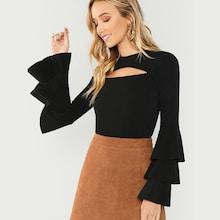 Shein Cut Front Layered Sleeve Solid Tee