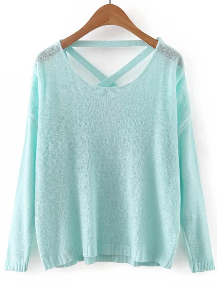 Shein Green Criss Cross Back Knitwear