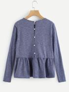 Shein Buttoned Back Heather Knit Smock Top