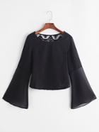 Shein Hollow Out Crochet Lace Insert Bell Sleeve Top
