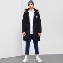 Shein Men Zip Front Faux Fur Contrast Drawstring Hoodie Coat
