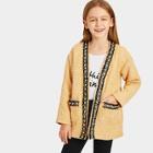 Shein Girls Contrast Trim Pearl Beaded Tweed Coat