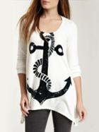 Shein White Round Neck Anchors Print Loose T-shirt