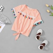 Shein Girls Tassel Embellished Knot Tee
