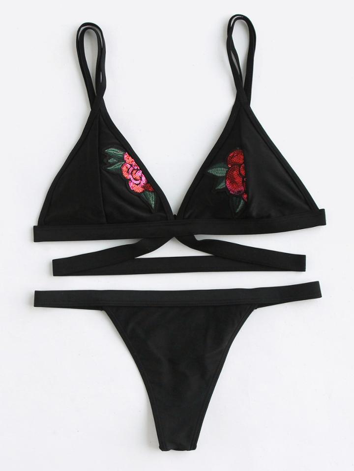 Shein Sequin Detail Triangle Bikini Set