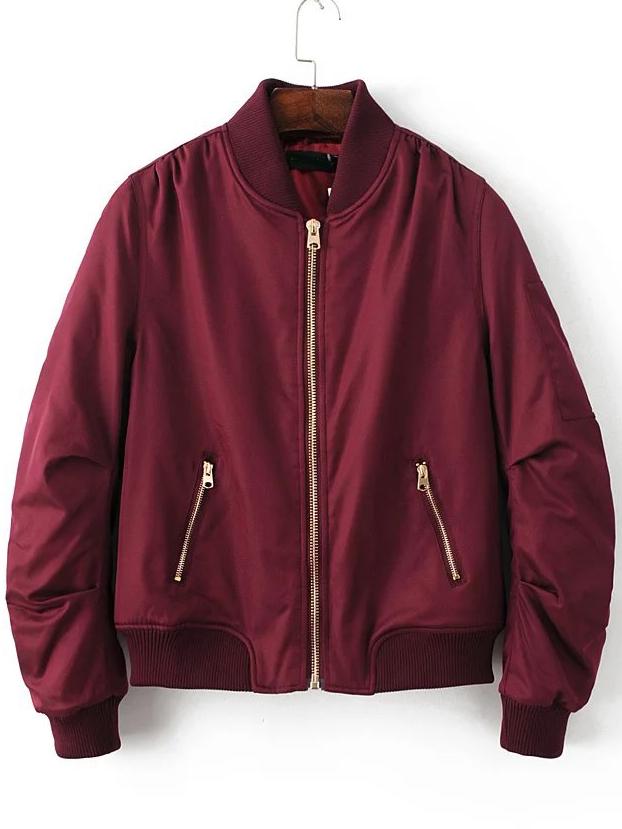 Shein Ribbed Trim Quilted Bomber Jacket