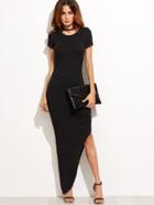 Shein Black Short Sleeve Asymmetrical Maxi Dress