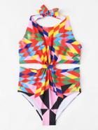 Shein Geometric Pattern Halter Swimsuit