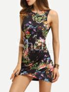 Shein Multicolor Sleeveless Flower Print Bodycon Dress