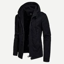 Shein Men Drawstring Solid Hooded Coat