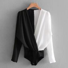 Shein Two Tone Surplice Neckline Blouse Bodysuit