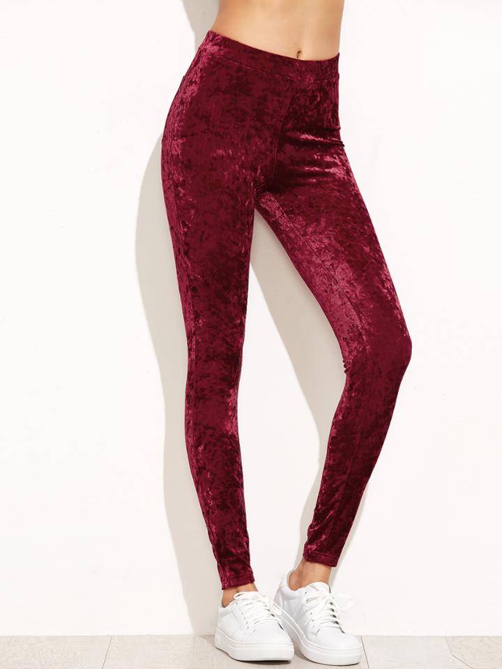 Shein Burgundy Crushed Velvet Leggings