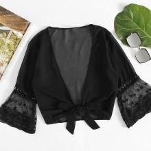 Shein Fluted Sleeve Knot Front Blouse