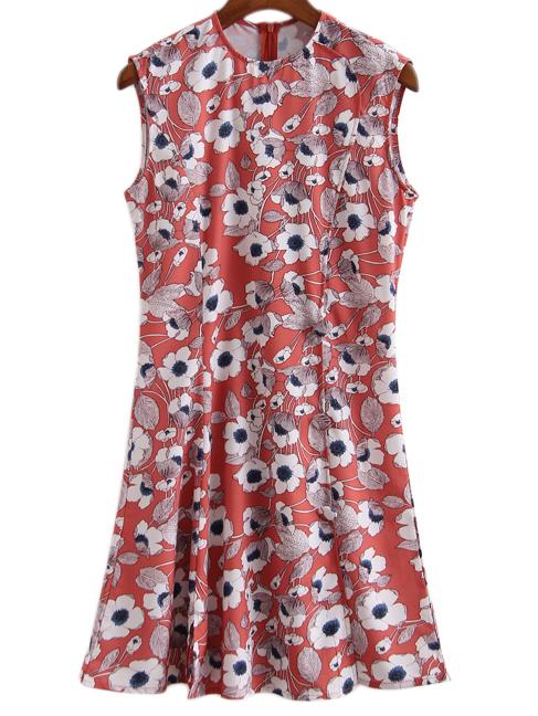 Shein Multicolor Sleeveless Zipper Back Flowers Print Dress