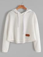 Shein White Drop Shoulder Drawstring Hooded Patch Crop Sweatshirt