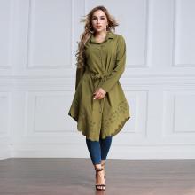 Shein Plus Scalloped Hem Laser Cut Self Tie Waist Shirt Dress