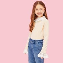 Shein Girls Contrast Lace Embroidered Blouse