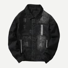 Shein Men Letter Print Striped Detail Denim Jacket