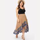 Shein Plus Tribal Print Pleated Panel Asymmetrical Skirt